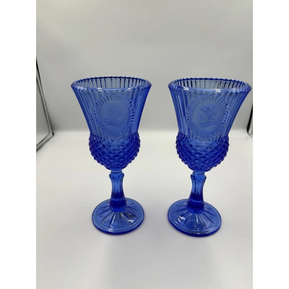 Vintage Avon‎ Fostoria Cobalt Blue George & Martha Washington Goblet Set